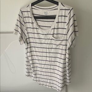 Market & Spruce White Scoop Neck Striped Pocket Tee